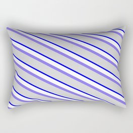 [ Thumbnail: Medium Slate Blue, Light Grey, Blue & White Colored Striped/Lined Pattern Rectangular Pillow ]