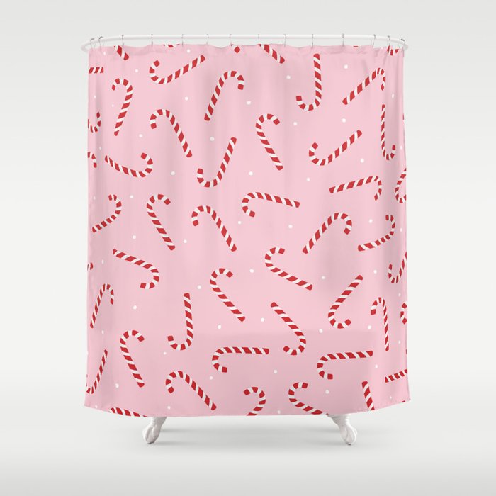 Christmas Candy Cane Pink Shower Curtain