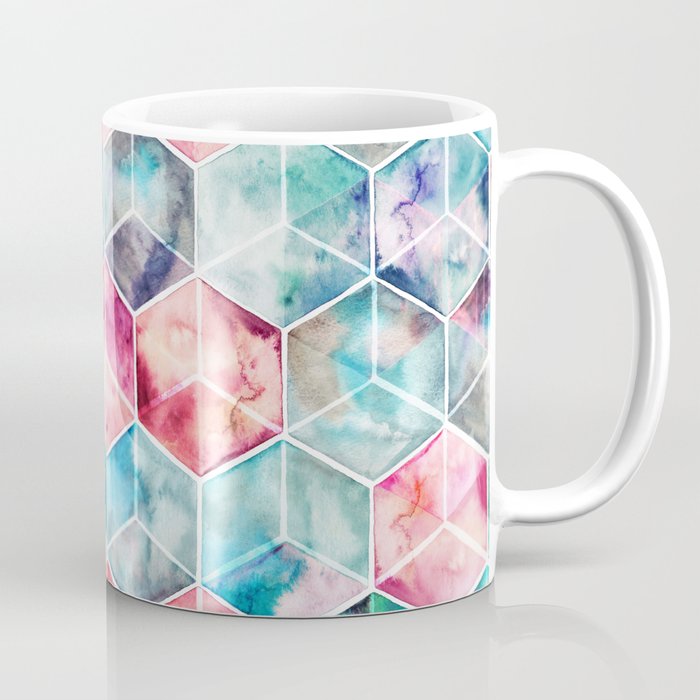 Translucent Watercolor Hexagon Cubes Coffee Mug