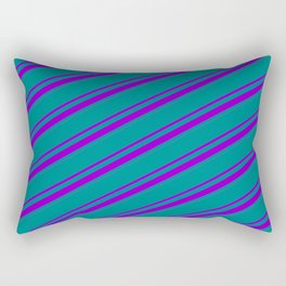[ Thumbnail: Dark Cyan & Dark Violet Colored Lines/Stripes Pattern Rectangular Pillow ]