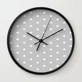 Light grey background with small white clouds pattern Wall Clock