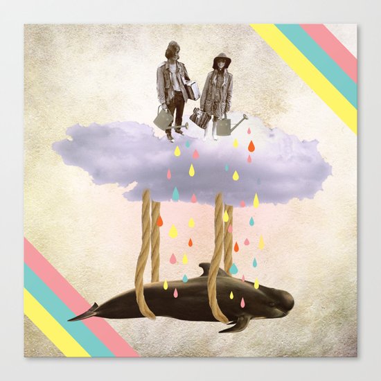 couple who travels on a cloud with a whale Canvas Print