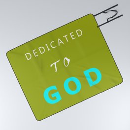 DEDICATED TO GOD WHITE AND BLUE TEXT Picnic Blanket