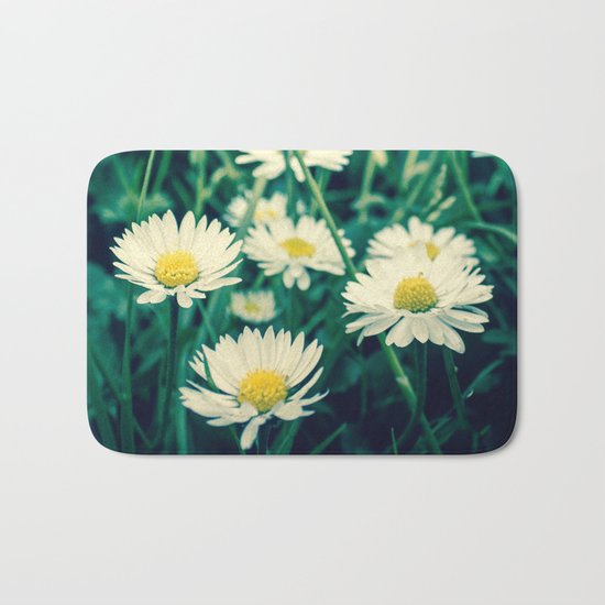 Spring Blooming White Daisies and Lady Bird Johnson Quote Bath Mat