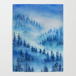 Blue Misty Trees Poster