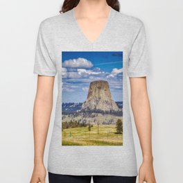The Devils Tower Landscape V Neck T Shirt