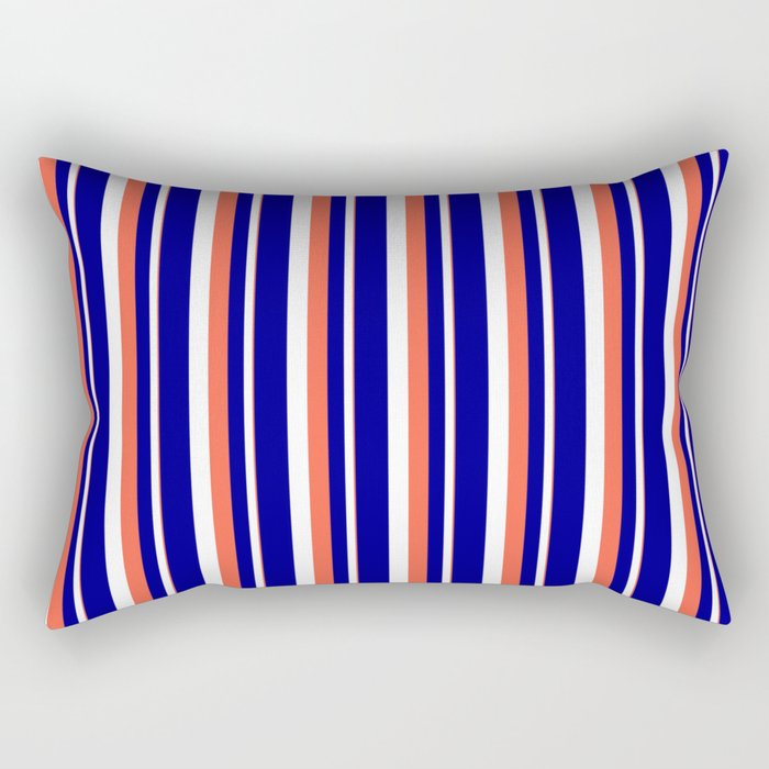 Red, White, and Dark Blue Colored Stripes Pattern Rectangular Pillow