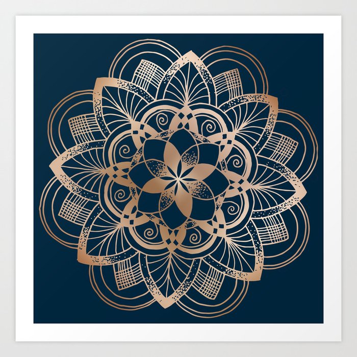 Lotus metal mandala on blue Art Print