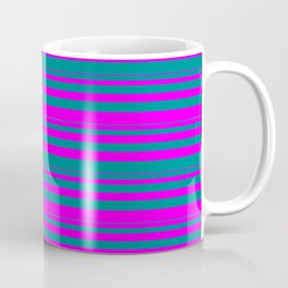 [ Thumbnail: Dark Cyan & Fuchsia Colored Lines/Stripes Pattern Coffee Mug ]