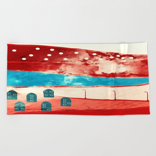 Red landscape Beach Towel