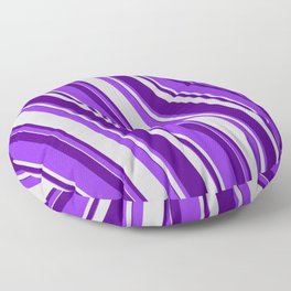 [ Thumbnail: Purple, Light Gray & Indigo Colored Stripes/Lines Pattern Floor Pillow ]