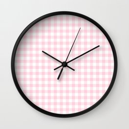 Light Soft Pastel Pink Cowgirl Buffalo Check Plaid Wall Clock