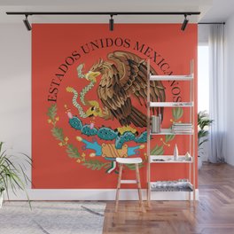 Flag of Mexico Seal on Adobe red background Wall Mural