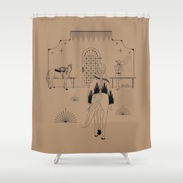 Last Stop - Tan & Black Shower Curtain