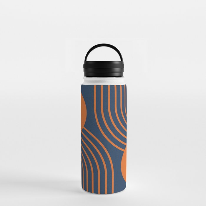 Mid Century Modern Geometric 186 in Navy Blue Orange Water Bottle