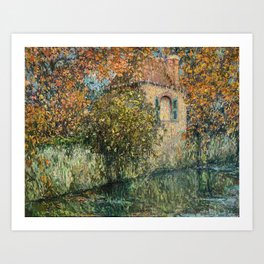 Evening Glow, Provence, French countryside Versailles landscape river painting by Henri Le Sidaner Art Print