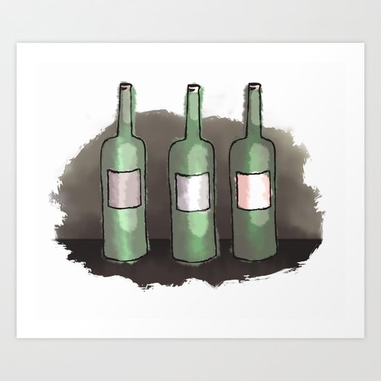 Three Bottles of Wine on the Wall Art Print