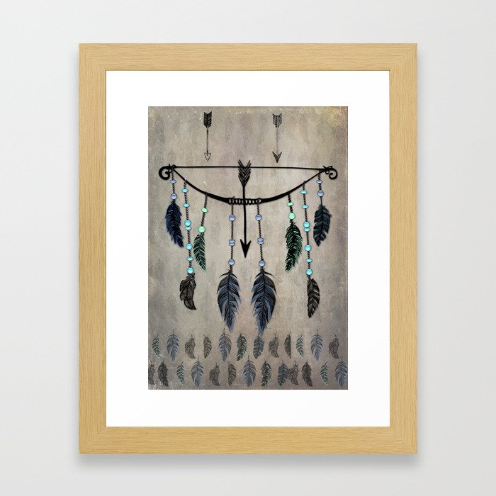 Bow, Arrow, and Feathers Framed Art Print