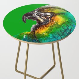 Watercolour parrot with green background Side Table