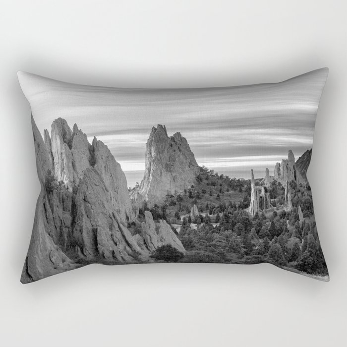 Garden of the Gods - Colorado Springs Landscape in Black and White Rectangular Pillow