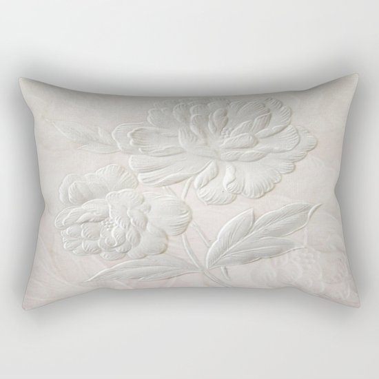 Embossed Painterly White Floral Abstract Rectangular Pillow