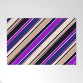 [ Thumbnail: Eye-catching Tan, Dark Violet, Beige, Black, and Midnight Blue Colored Lined/Striped Pattern Welcome Mat ]
