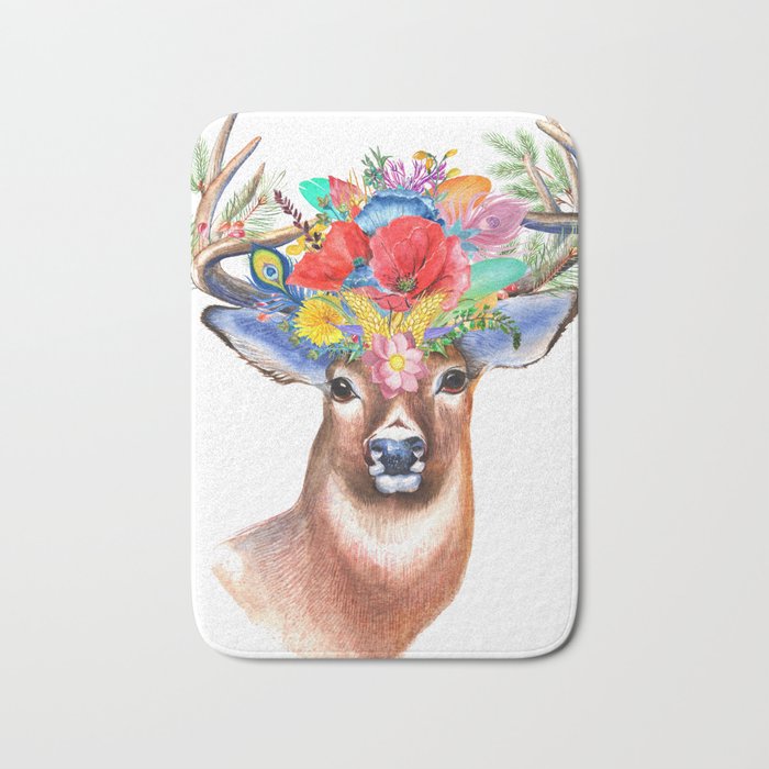 Stag and Wildflowers Bath Mat