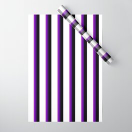 [ Thumbnail: Vibrant Tan, Dark Violet, Indigo, Black, and White Colored Pattern of Stripes Wrapping Paper ]