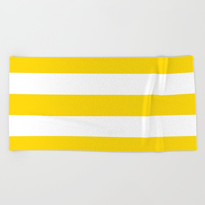 Sunshine Yellow and White Stripes Beach Towel