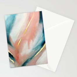 Celestial [3]: a minimal abstract mixed-media piece in Pink, Blue, and gold by Alyssa Hamilton Art Stationery Cards