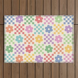 Colorful Flowers Double Checker Outdoor Rug