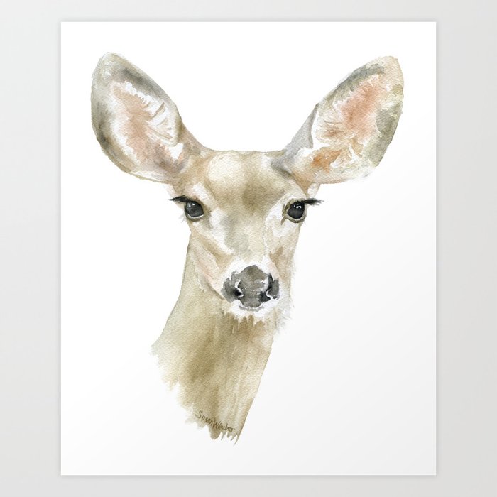 Doe Deer Watercolor Painting Fine Art Art Print