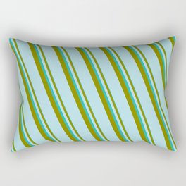 [ Thumbnail: Light Sea Green, Green & Powder Blue Colored Lined/Striped Pattern Rectangular Pillow ]