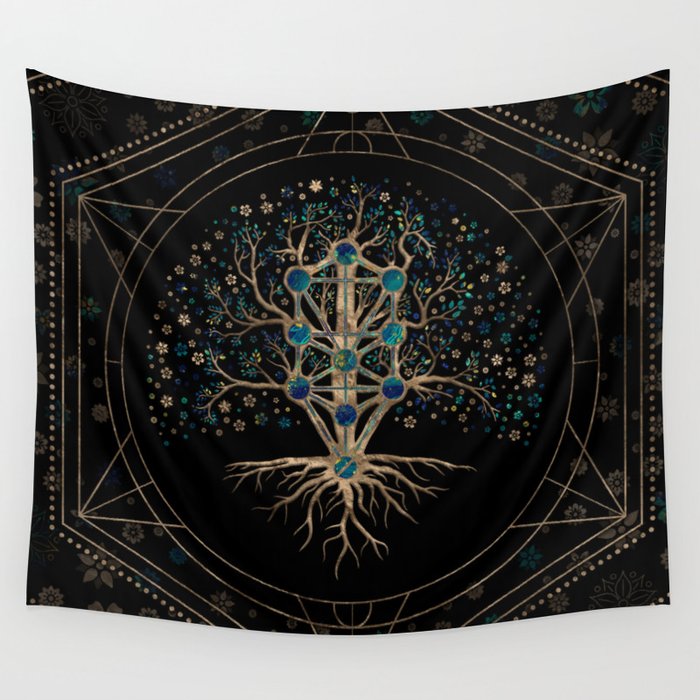 Kabbalah The Tree of Life Marble and Gold Wall Tapestry