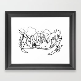 Cozy Winter Cabin :: Single Line Framed Art Print