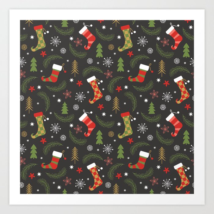 Christmas Stockings Pattern Art Print