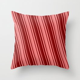 [ Thumbnail: Light Coral & Maroon Colored Stripes Pattern Throw Pillow ]