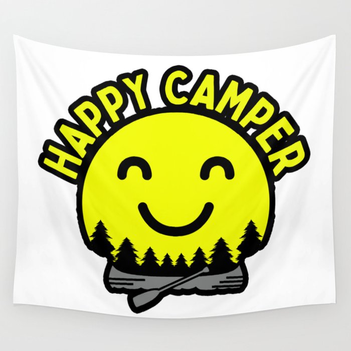 Happy Camper Cute Sunshine Camping Canoe Happy Face Family Trip Wall Tapestry