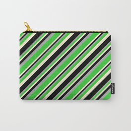 [ Thumbnail: Dark Grey, Lime Green, Light Yellow, and Black Colored Pattern of Stripes Carry-All Pouch ]