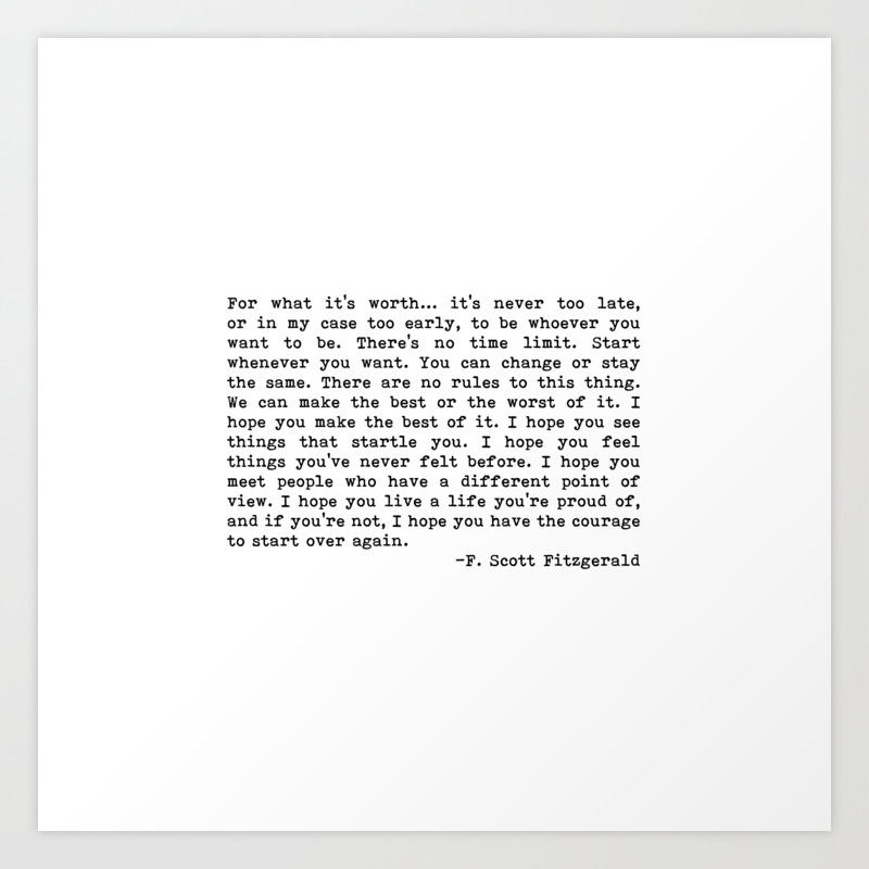 For What It S Worth F Scott Fitzgerald Art Print By Colorlover Society6