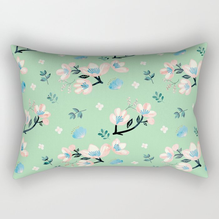 Be who you want to be - pastel flowers in mint Rectangular Pillow