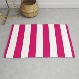 Bright Pink Peacock and White Wide Vertical Cabana Tent Stripe Area & Throw Rug