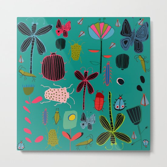 bugs and insects green Metal Print