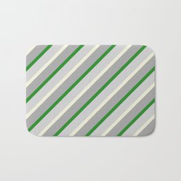 [ Thumbnail: Forest Green, Light Gray, Beige, and Dark Gray Colored Lined/Striped Pattern Bath Mat ]