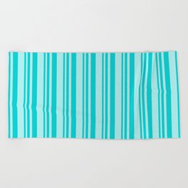 [ Thumbnail: Dark Turquoise and Turquoise Colored Lined/Striped Pattern Beach Towel ]