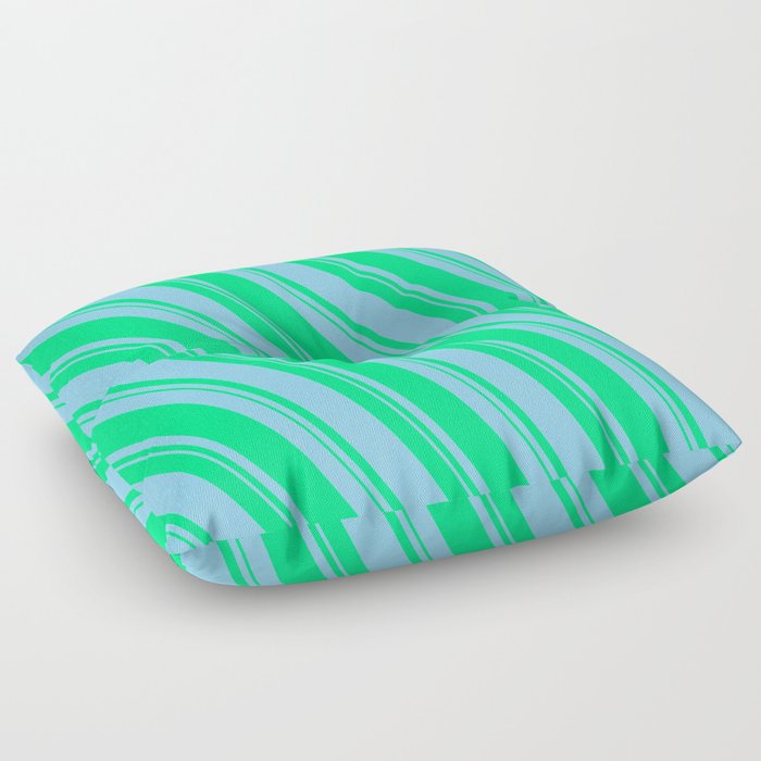 Light Sky Blue and Green Colored Pattern of Stripes Floor Pillow