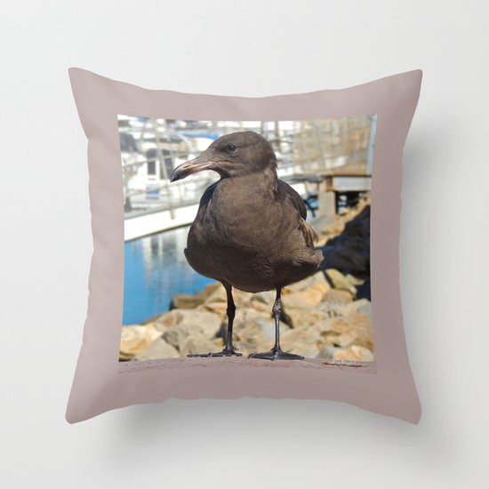 Portrait of a Grumpy Gull Throw Pillow
