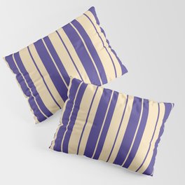 [ Thumbnail: Dark Slate Blue & Tan Colored Lines/Stripes Pattern Pillow Sham ]
