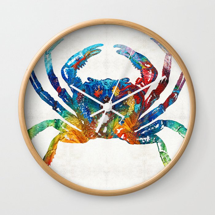 Colorful Crab Art by Sharon Cummings Wall Clock