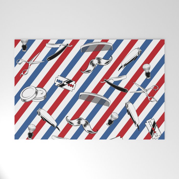 Barber Shop Pattern Welcome Mat by carlitov Society6